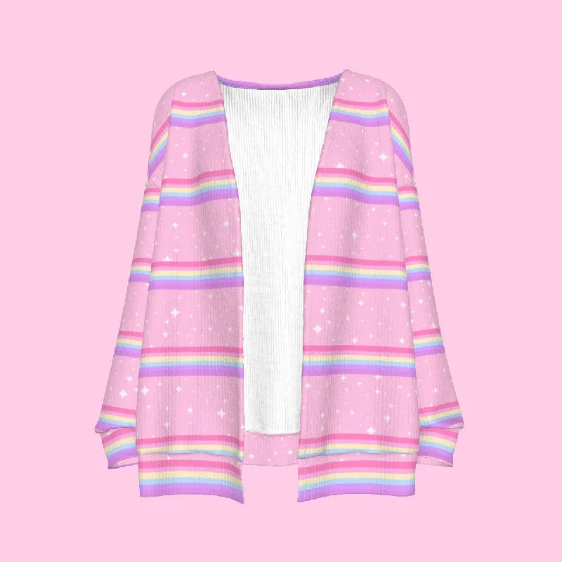 Kawaii Sparkle Cake Rainbow Beam Open Front Cardigan Button Cardigan Zip Cardigan Pullover Cardigan