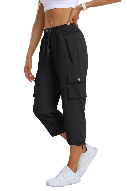 Women's loose casual quick drying travel cargo capri pants Elegant High-Waist Pants