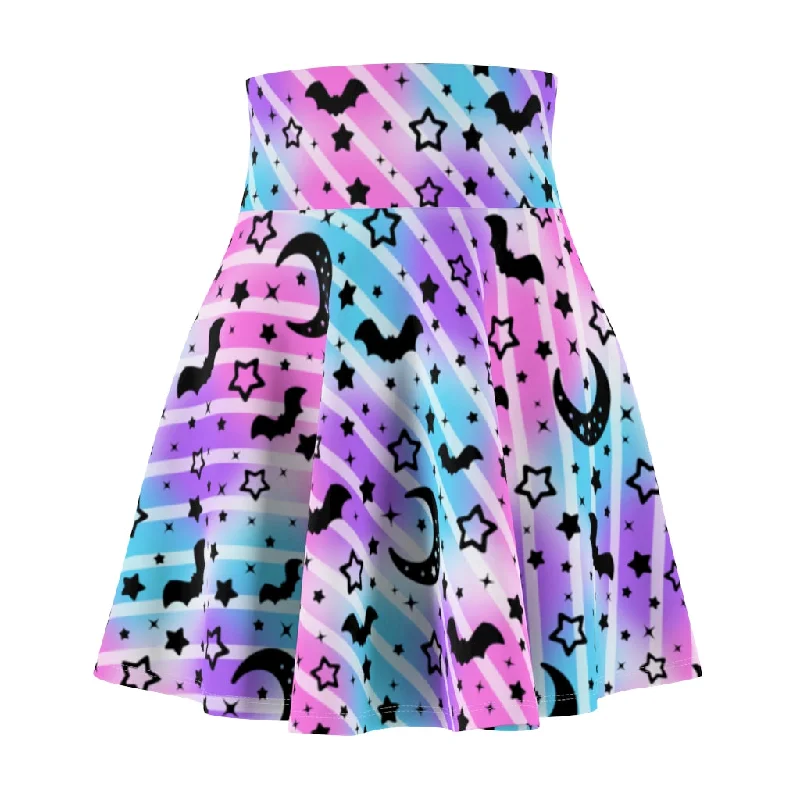 Creepy Cute Stripes Waistband Skater Skirt leather skirt durable