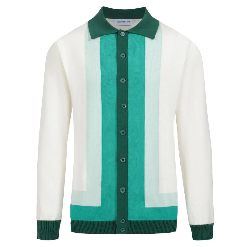 Men's white 50s green striped cardigan top Oversized Loose Flowy