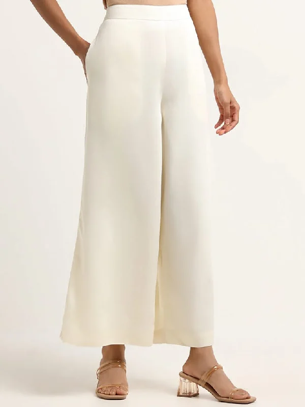 Zuba Off-White Wide-Leg Pants Soft Stretch Leggings