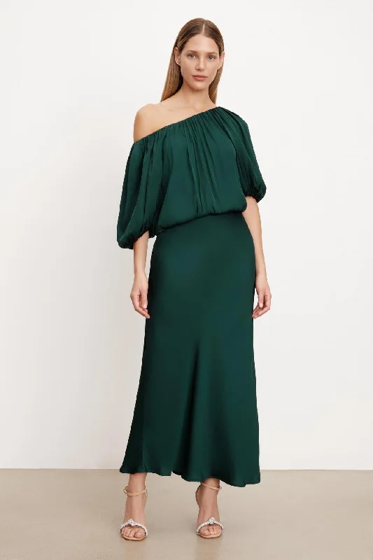 CADENCE SATIN MAXI SKIRT velvet skirt glossy