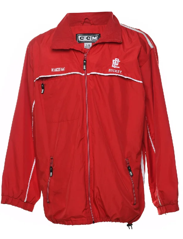 Black & Red Embroidered Hockey Design Zip-Front Jacket - L Belted Jacket Elasticated Jacket Padded Jacket Black & Red Embroidered Hockey Design Zip-Front Jacket - L Belted Jacket Elasticated Jacket Padded Jacket