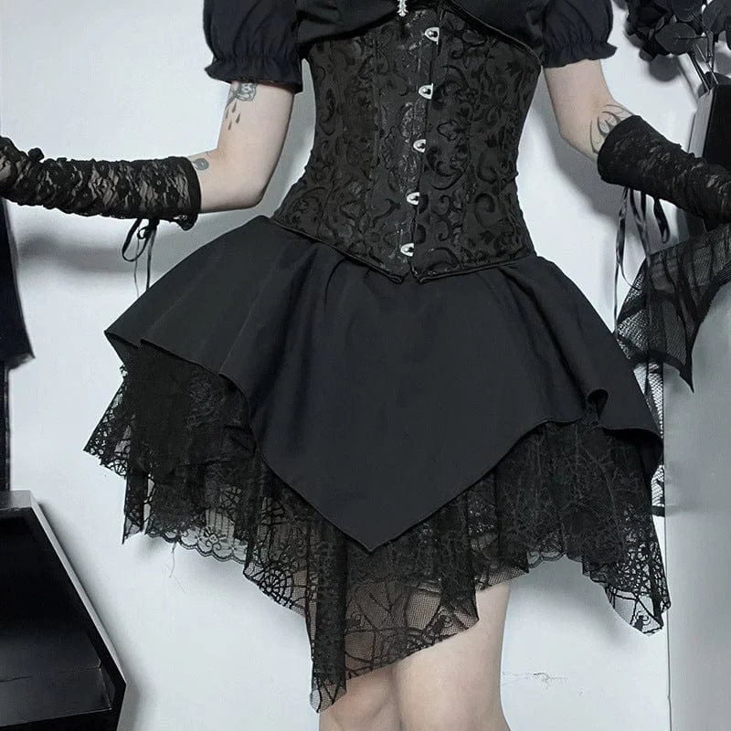 Women's Gothic Irregular Spider Mesh Splice Skirt wool skirt sturdy