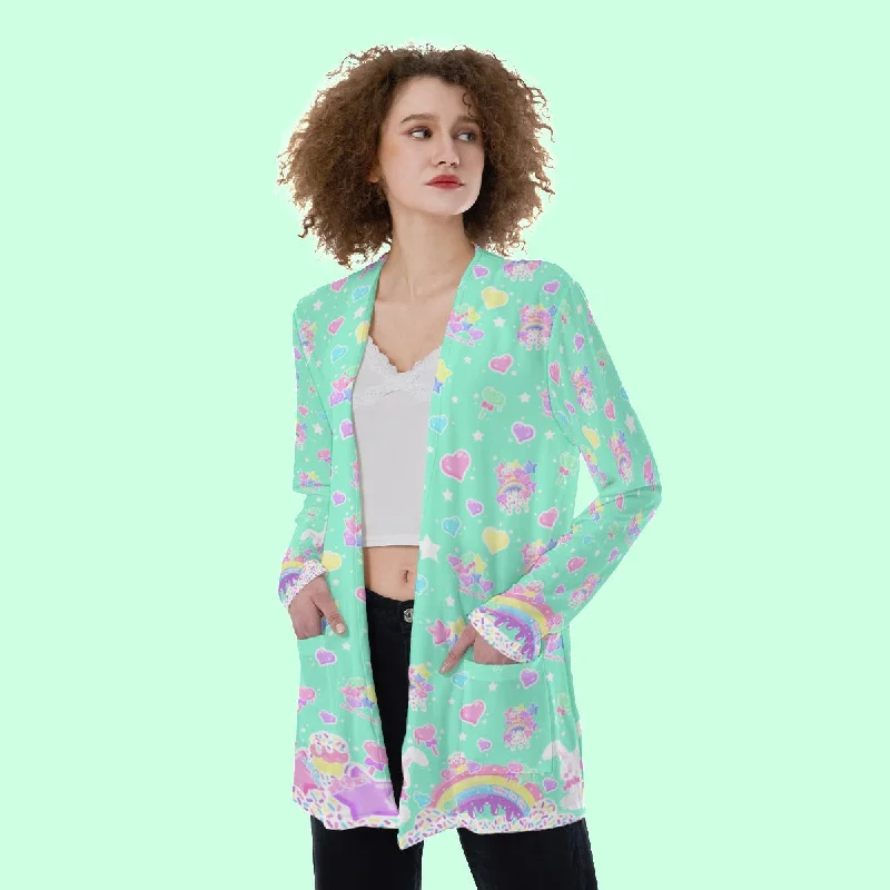 Rainbow Sweets Mint Open Front Lightweight Cardigan With Pockets Thin Thick Dense