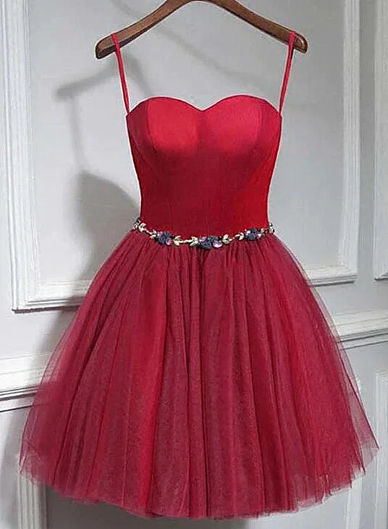 Cute Red Tulle Sweetheart Homecoming Dress, Red Party Dress gh422 Peplum Ruffle Cocktail