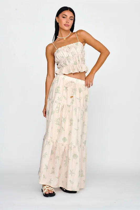 South Bay Maxi Skirt Print Sage flowy skirt hem