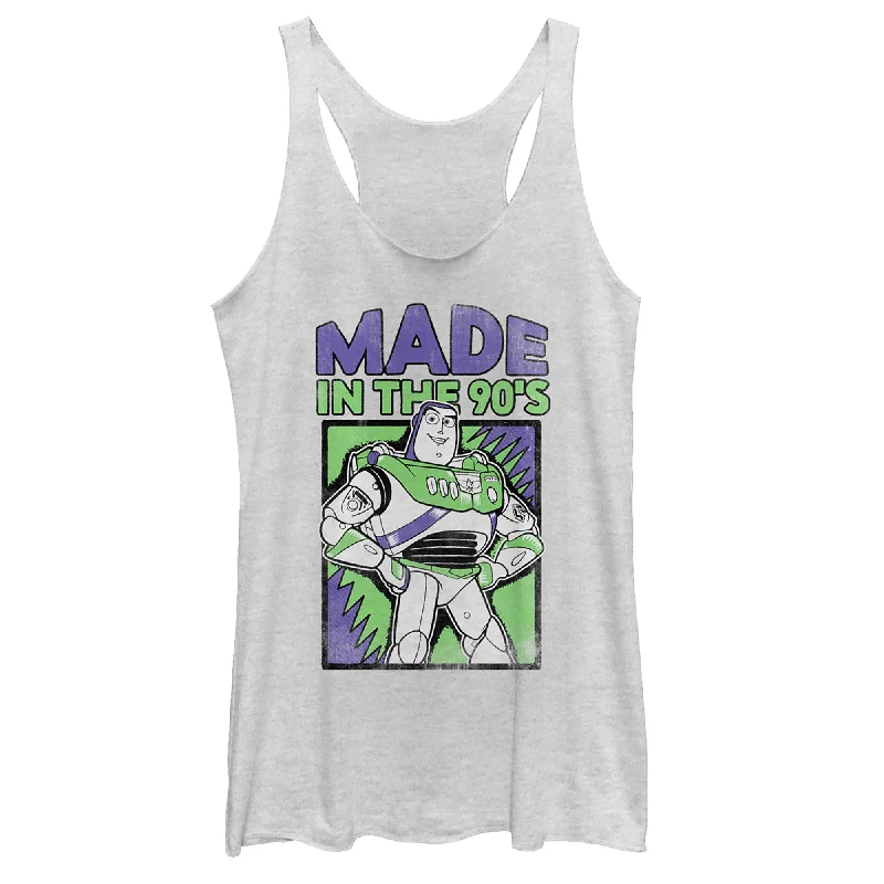 Women's Toy Story Buzz Lightyear Made in 90s Racerback Tank Top teal tank top
