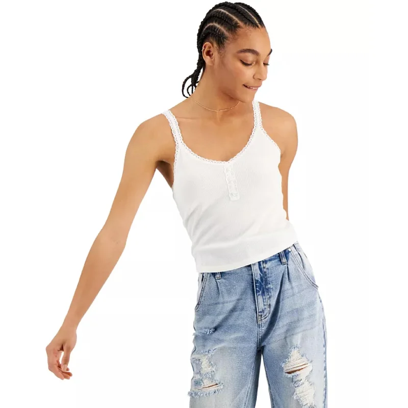HIPPIE ROSE -  Juniors' Ribbed Henley Tank Top casual tank top