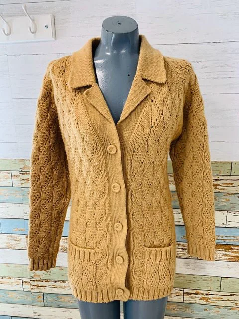 70s Light Brown Cardigan Print Jacquard Patchwork