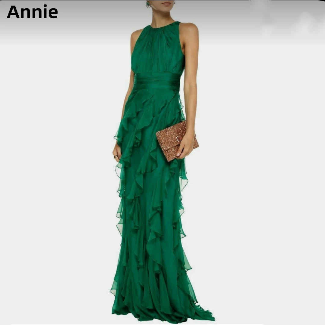Annie Elegant Lady Green Ruffle Prom Dressess A-line Formal Occasions Party Dress Tunics Bestseller popular Annie Elegant Lady Green Ruffle Prom Dressess A-line Formal Occasions Party Dress Tunics Bestseller popular
