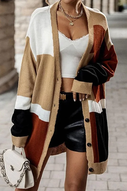 COLOR BLOCK BUTTON DOWN DANDY CARDIGAN Handmade Hand-knitted Hand-woven