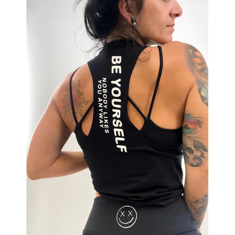 Ladies "BE YOURSELF, NOBODY LIKES YOU ANYWAY" Flowy Crop Tank | Mix Up print tank top