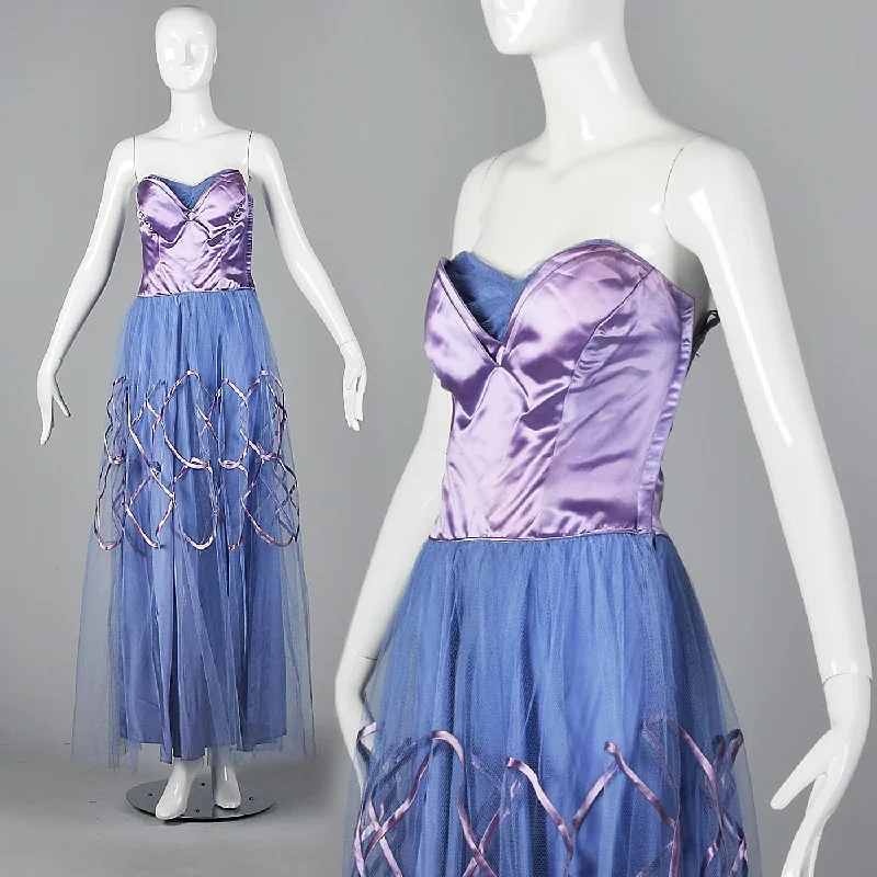 1940s Purple and Blue Tulle Party Dress Tunics Spring floral