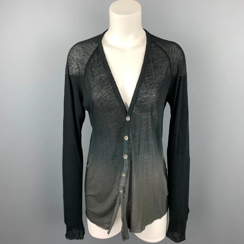 THE VIRIDI-ANNE Size S Grey Ombre Cotton Asymmetrical Cardigan Notch Collar Peter Pan Collar Cowl Neck