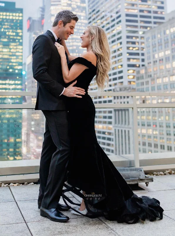 Mermaid Black Off the Shoulder Long Prom Party Dress With Split OP501 Tunics Exclusive limited