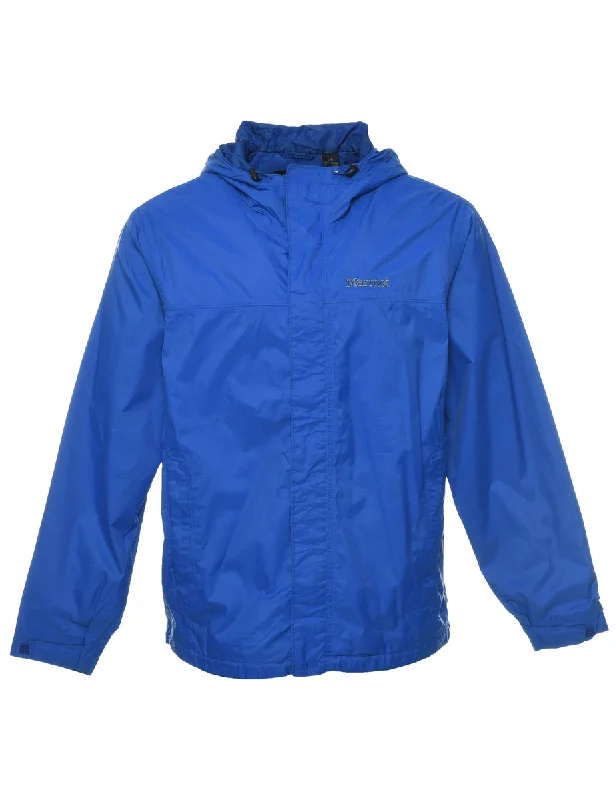 Blue Nylon Jacket - L Welt Pockets Slit Pockets Flap Pockets