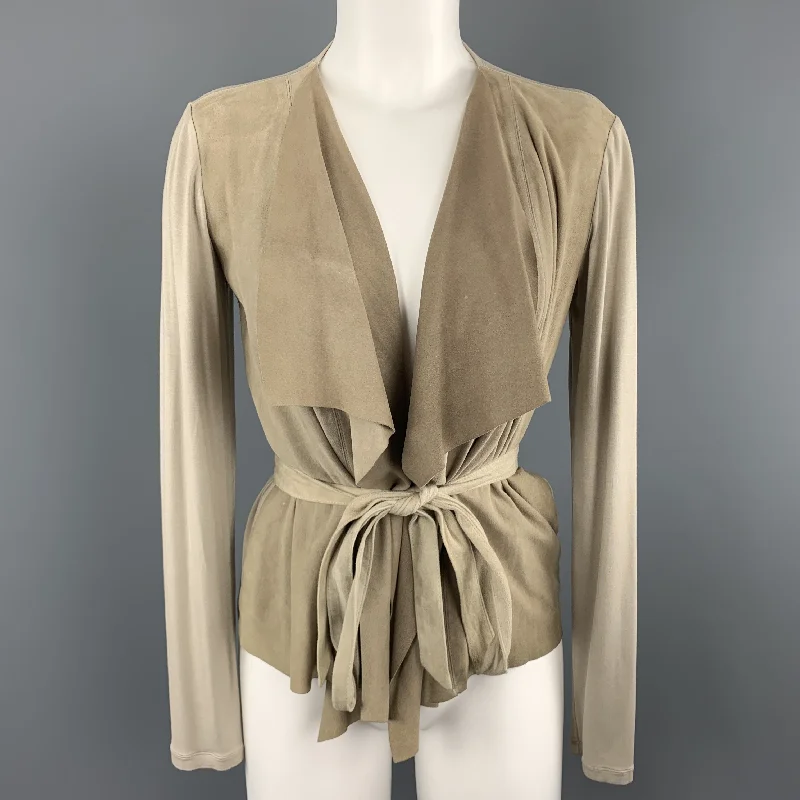 MAX MARA Size 4 Beige Suede Draped Collar Cardigan Jacket Fitted Loose Oversized