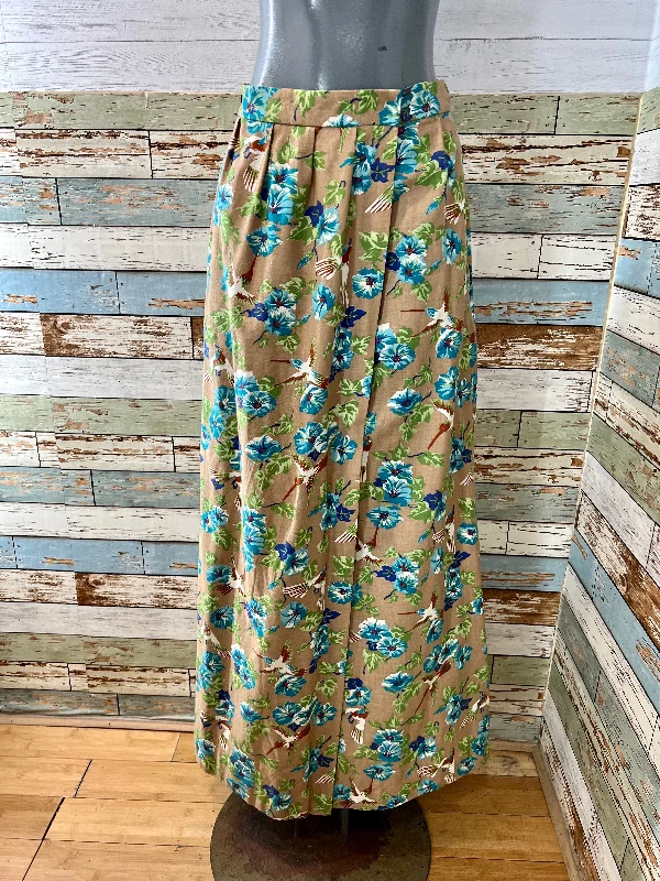 80’s Green & Blue Flower Print Maxi Skirt cashmere skirt rich