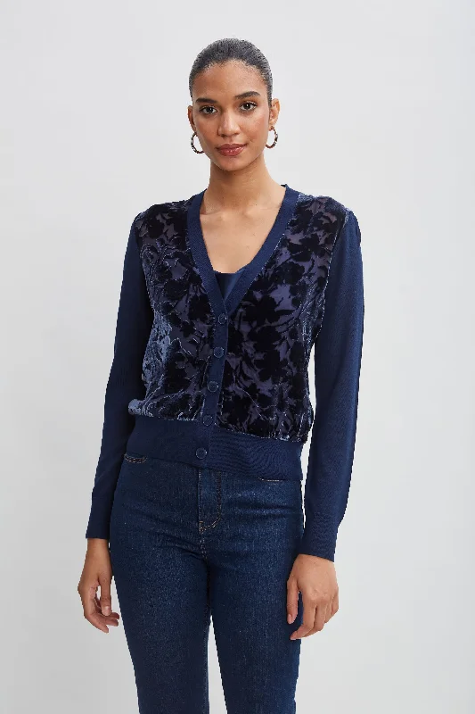 Burnout Velvet Cardigan Iron Safe Non-Iron Wrinkle Free