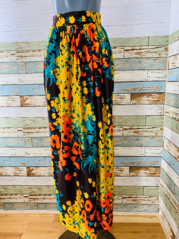 70’s Floral Print Maxi Skirt chiffon skirt lightweight