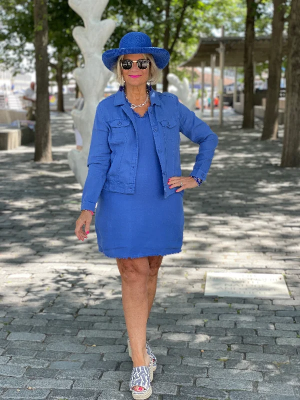 LULU-B BLU LINEN JACKET Oversized Jacket Tailored Jacket Straight Jacket