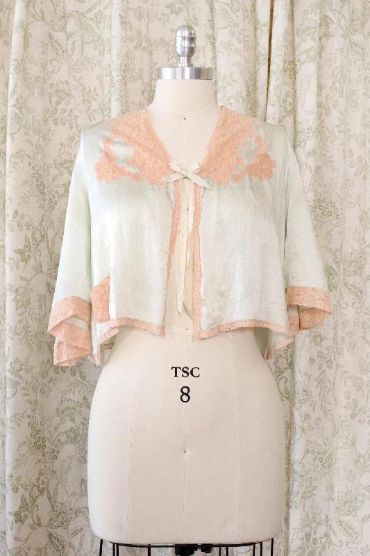 1920s Paleset Blue Silk Lace Bed Jacket XS-M Denim Fabric Leather Fabric Suede Fabric 1920s Paleset Blue Silk Lace Bed Jacket XS-M Denim Fabric Leather Fabric Suede Fabric