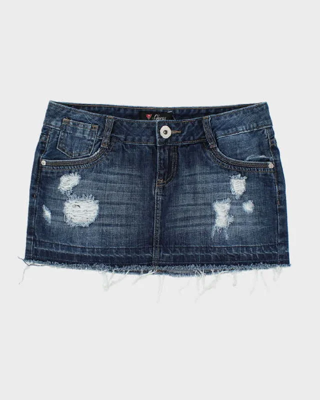 Y2k 00s Guess Distressed Denim Mini Skirt - S silk skirt smooth