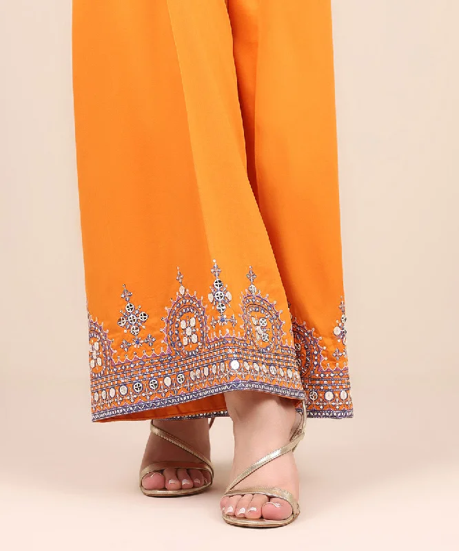 Embroidered Cotton Flared Pants Chic Slim Fit Pants