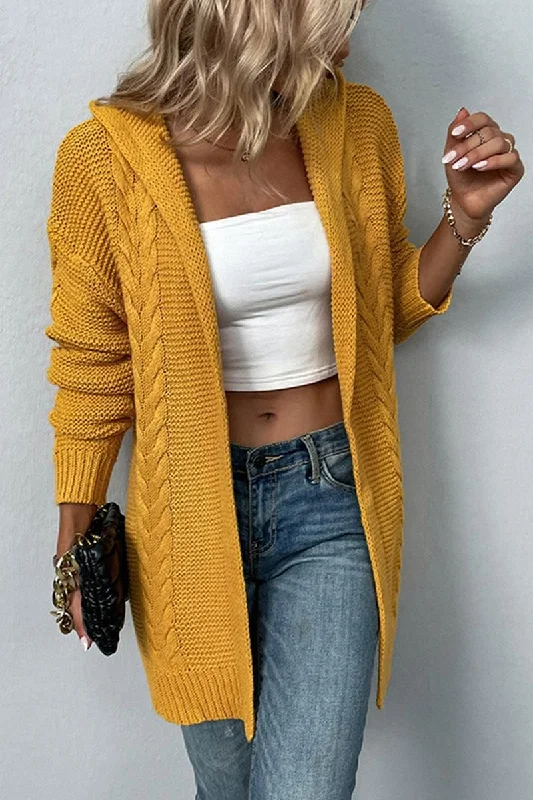 WOMENS KNITTED OPEN FRONT HOODY CARDIGAN Slim Fit Regular Fit Oversized