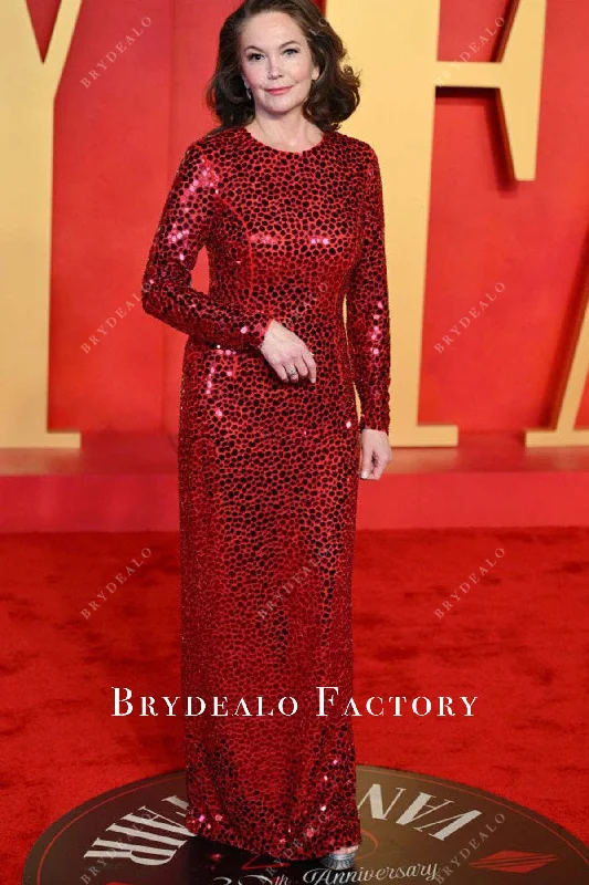 Diane Lane Ruby Sequined 2024 Oscars After Party Dress Tunics Bridal satin
