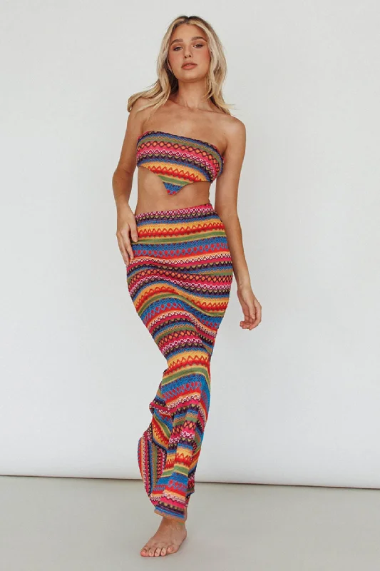 Tulum Knit Midi Skirt Pink Multi linen skirt natural