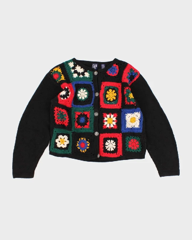 Vintage 80s Gap Handknit Patch Cardigan - M Chenille Fabric Brocade Fabric Lace Fabric