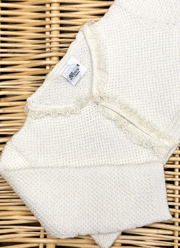 Cropped Pure Wool Cardigan with lace Knit Fabric Woven Fabric Fleece Fabric