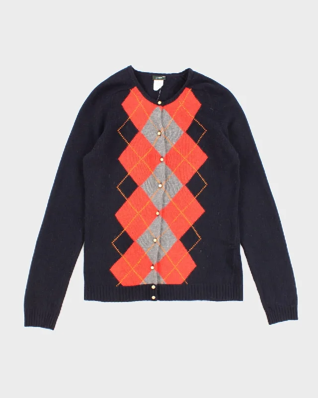 J. Crew Argyle Wool Blend Cardigan - M Terry Terry Cloth Terry Knit