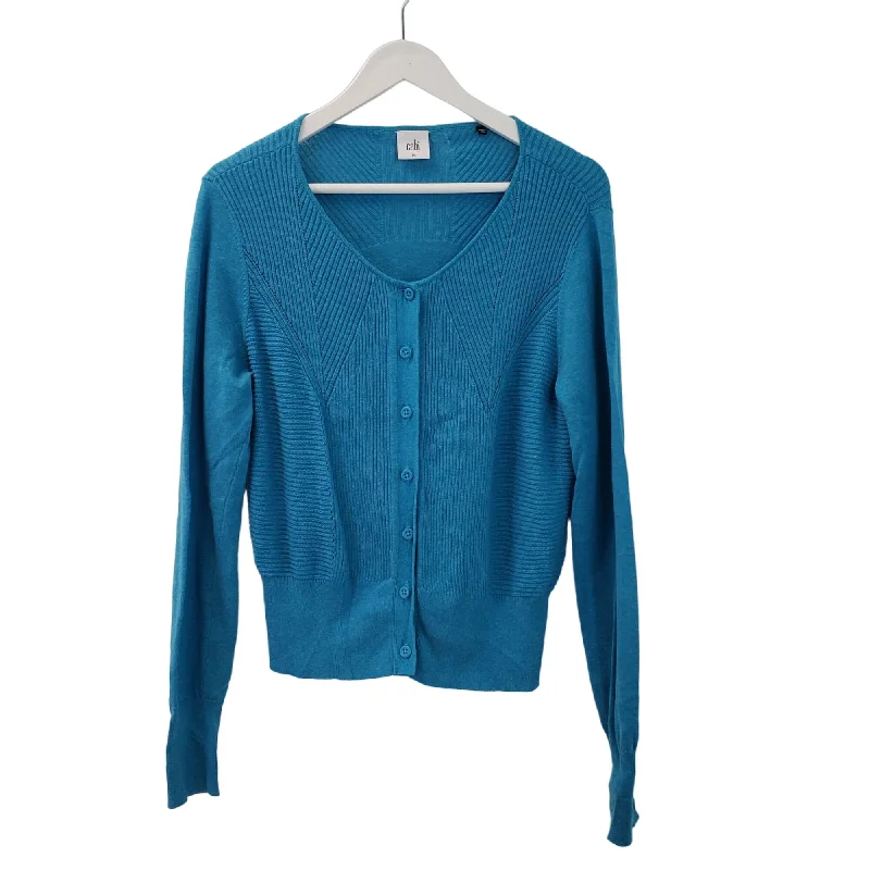 Cabi Blue Darby Ribbed Knit Cardigan Sweater Size Medium Oversized Loose Flowy