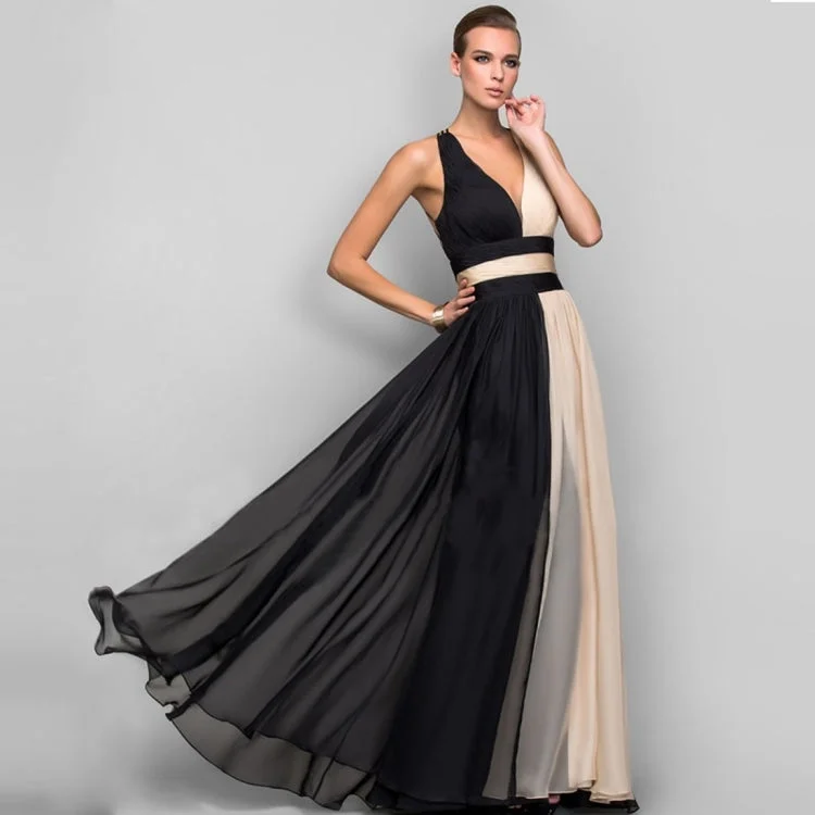 V-neck Open Back Contrast Party Dress (Color:Black Pink Size:XL) Tunics Summer linen V-neck Open Back Contrast Party Dress (Color:Black Pink Size:XL) Tunics Summer linen