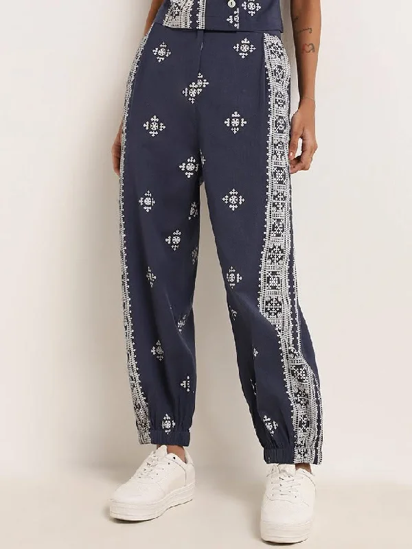 Bombay Paisley Navy Printed Cotton Ethnic Pants Soft Cotton Pants