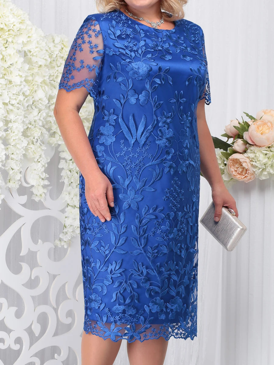 Plus Size Party Dress for Woman Fashion Summer Short Sleeve Embroidery Floral Tunics Luxurious high-end Plus Size Party Dress for Woman Fashion Summer Short Sleeve Embroidery Floral Tunics Luxurious high-end