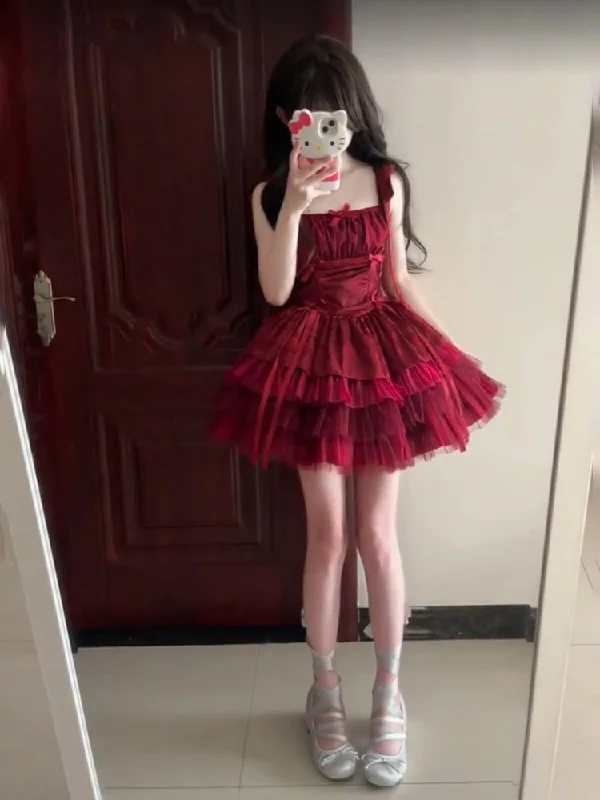 Cinessd French Ball Gown Square Neckline Short Tulle Burgundy Lolita Dresses Party Dress Birthday Outfits SD1205 Boatneck Modish Everyday Cinessd French Ball Gown Square Neckline Short Tulle Burgundy Lolita Dresses Party Dress Birthday Outfits SD1205 Boatneck Modish Everyday