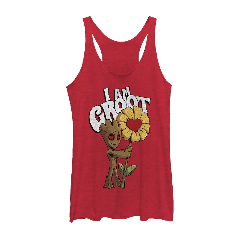 Women's Marvel Valentine's Day Groot Flower Racerback Tank Top one shoulder tank