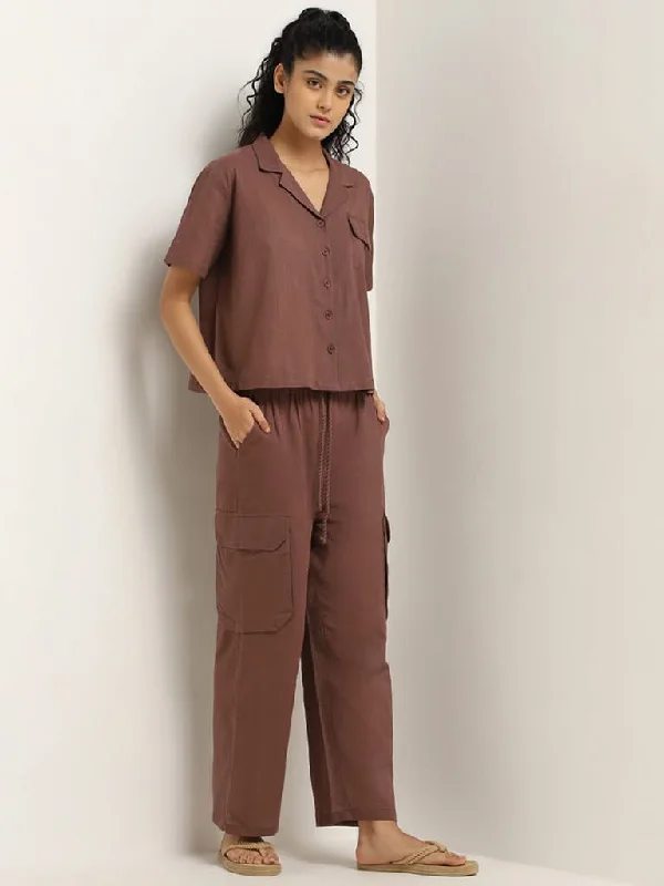 Superstar Taupe Wide-Leg Cotton High-Rise Cargo Pants Trendy Work Pants