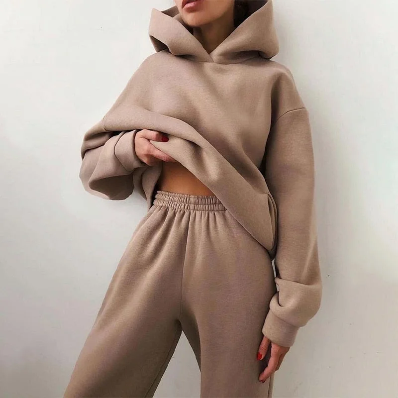 Womens casual fleece Hoodies with matching pants Fashionable Tapered Leg Pants