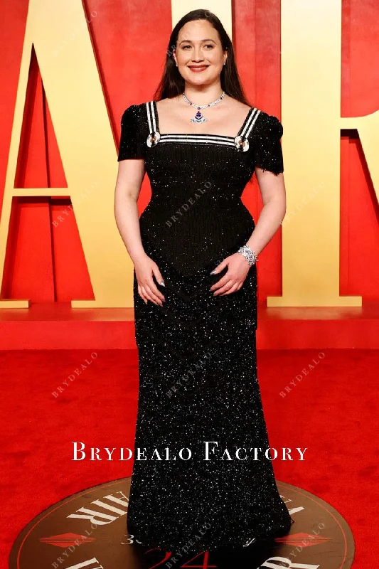 Lily Gladstone Black Shimmer 2024 Oscars After Party Dress Tunics Corduroy durable