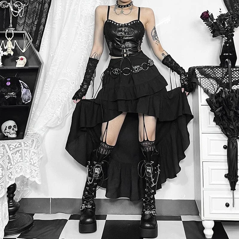 Women's Gothic Irregular Ruffled Layered Skirt silk skirt smooth