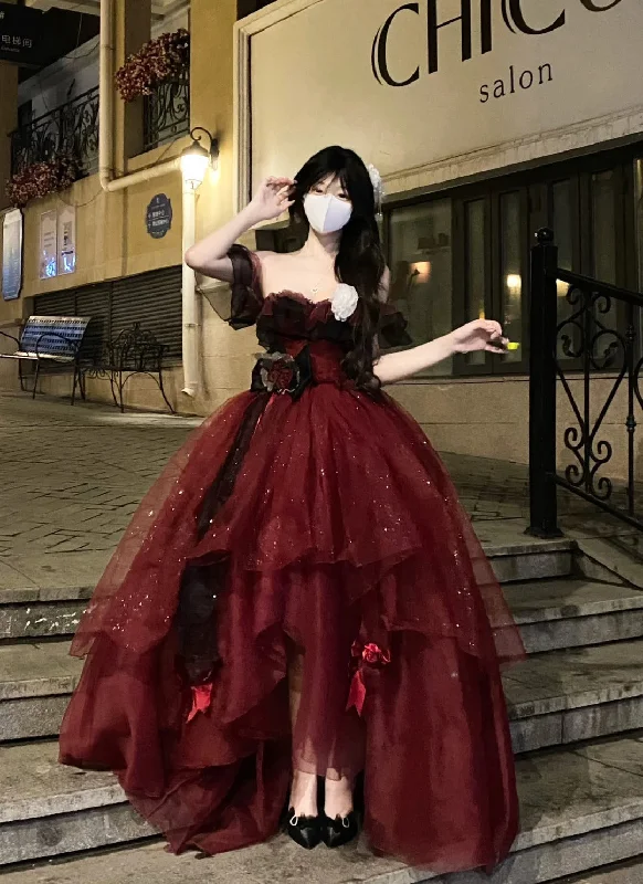 Cinessd Sexy Ball Gown Strapless Burgundy Tulle Birthday Dresses Night Party Dress SD1159 Tunics Sophisticated sleek Cinessd Sexy Ball Gown Strapless Burgundy Tulle Birthday Dresses Night Party Dress SD1159 Tunics Sophisticated sleek