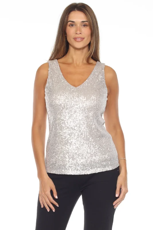 Joseph Ribkoff Sequined V-Neck Tank Top 243789 playful tank top