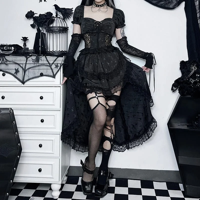Women's Gothic Layered Lace Hem Skirt silk skirt lustrous