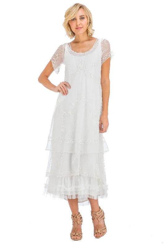 Arrianna Vintage Style Party Dress in Ivory by Nataya Crew Neckline Casual