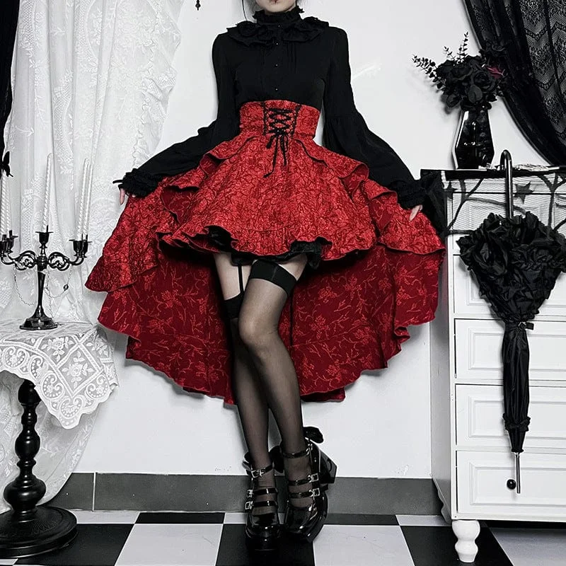 Women's Gothic Lace-up Splice Irregular Hem Skirt lace skirt intricate